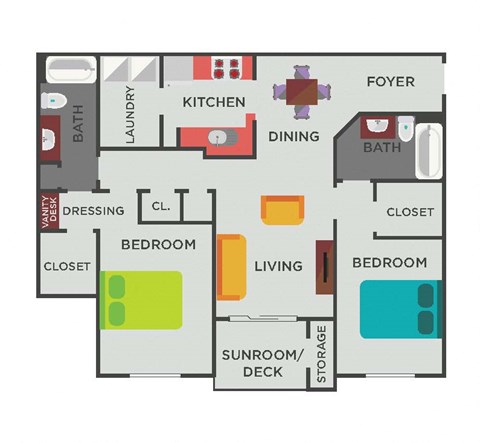 Two Bedroom Floorplan at Parc 1346 Apartments, Chattanooga, 37421